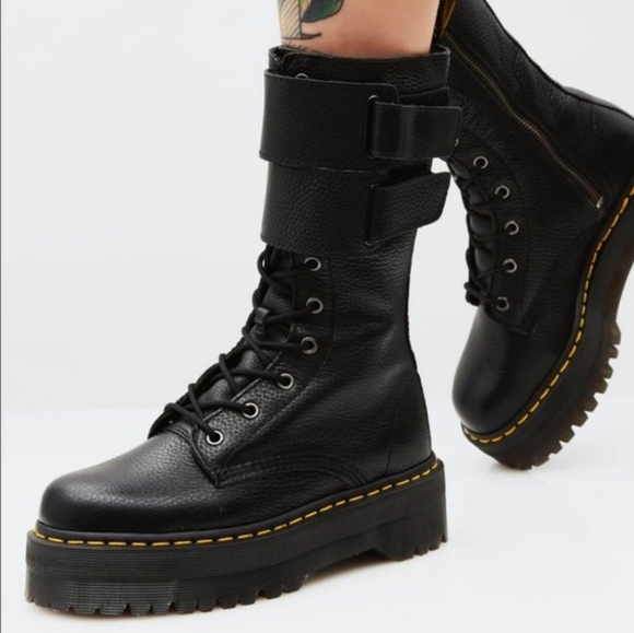 💥SOLD Dr Martens Jagger Quad Black Platform Boots Womens 6 EUC - Picture 1 of 13